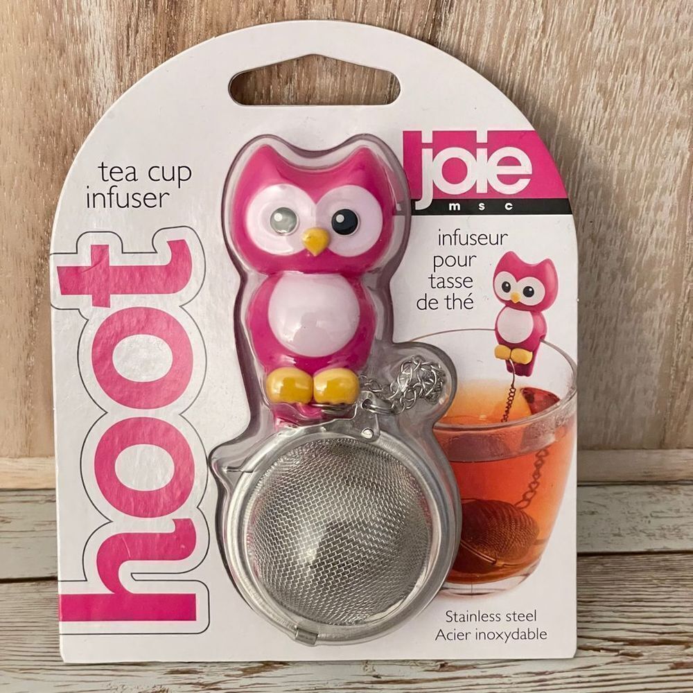 NWT JOIE Hoot stainless steel pink Owl Tea cup Infuser